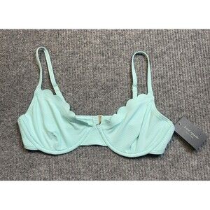 Kate Spade Medium Underwire Unlined Low Tide Light Blue Scalloped Bikini Top NEW